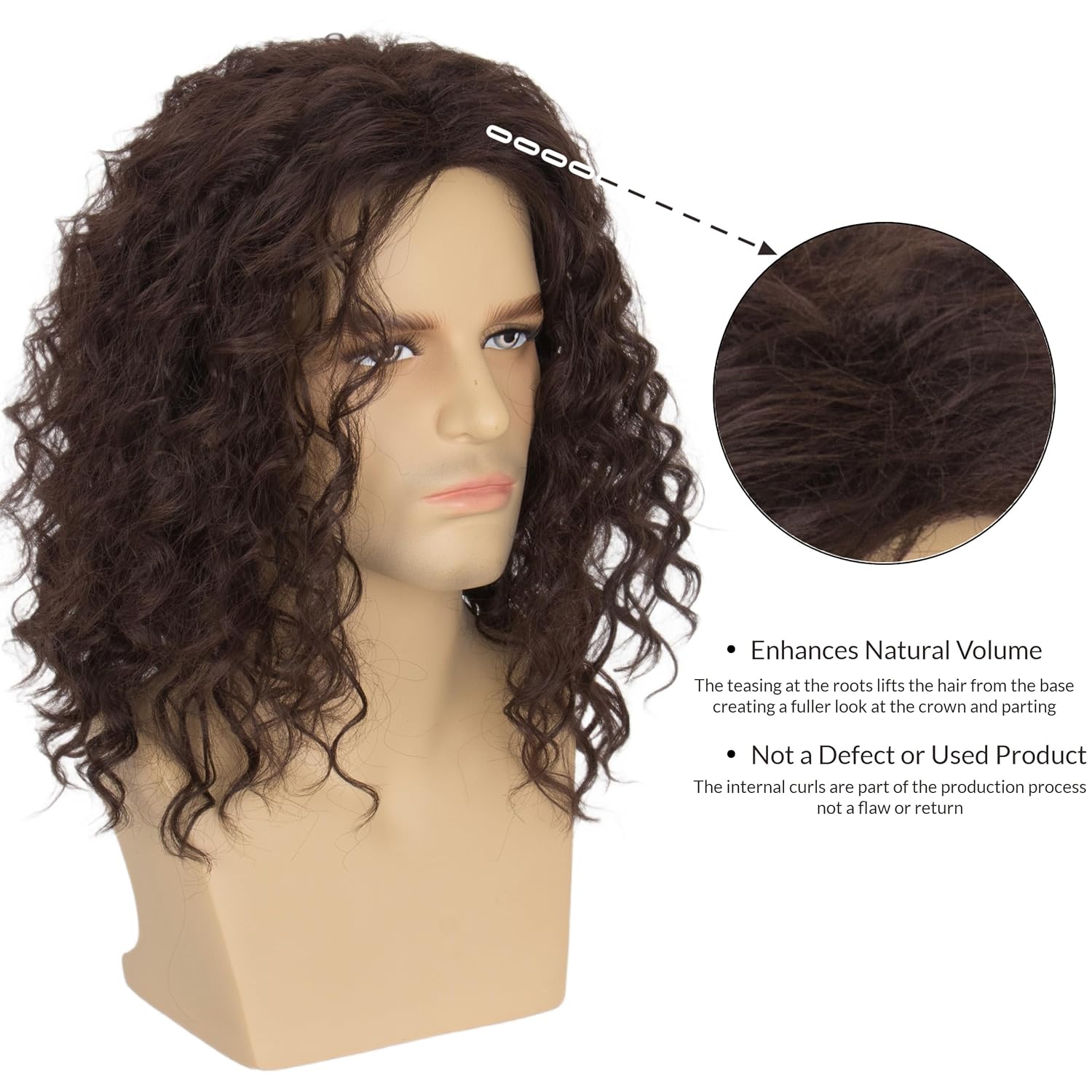 Miss U Hair 80s Men’s Rock Star Wig Middle Part Curly Brown Hair Funny Disco Costume Party Wigs - Image 4