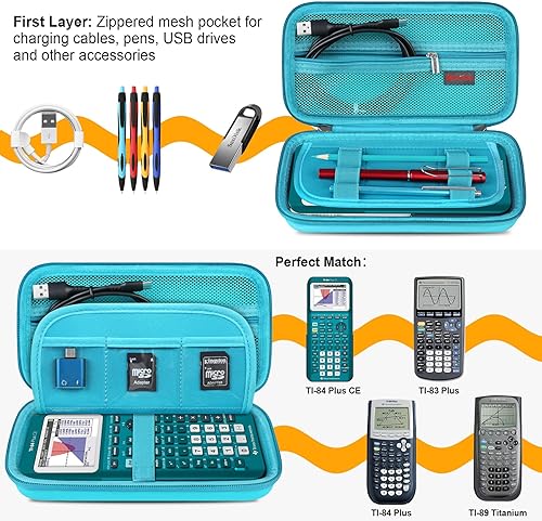 Vista 30 de Elonbo Funda de transporte para calculadora gráfica de color Texas Instruments TI-84 Plus CE/TI-84 Plus/TI-83 Plus/TI-83 Plus CE, bolsillo de malla