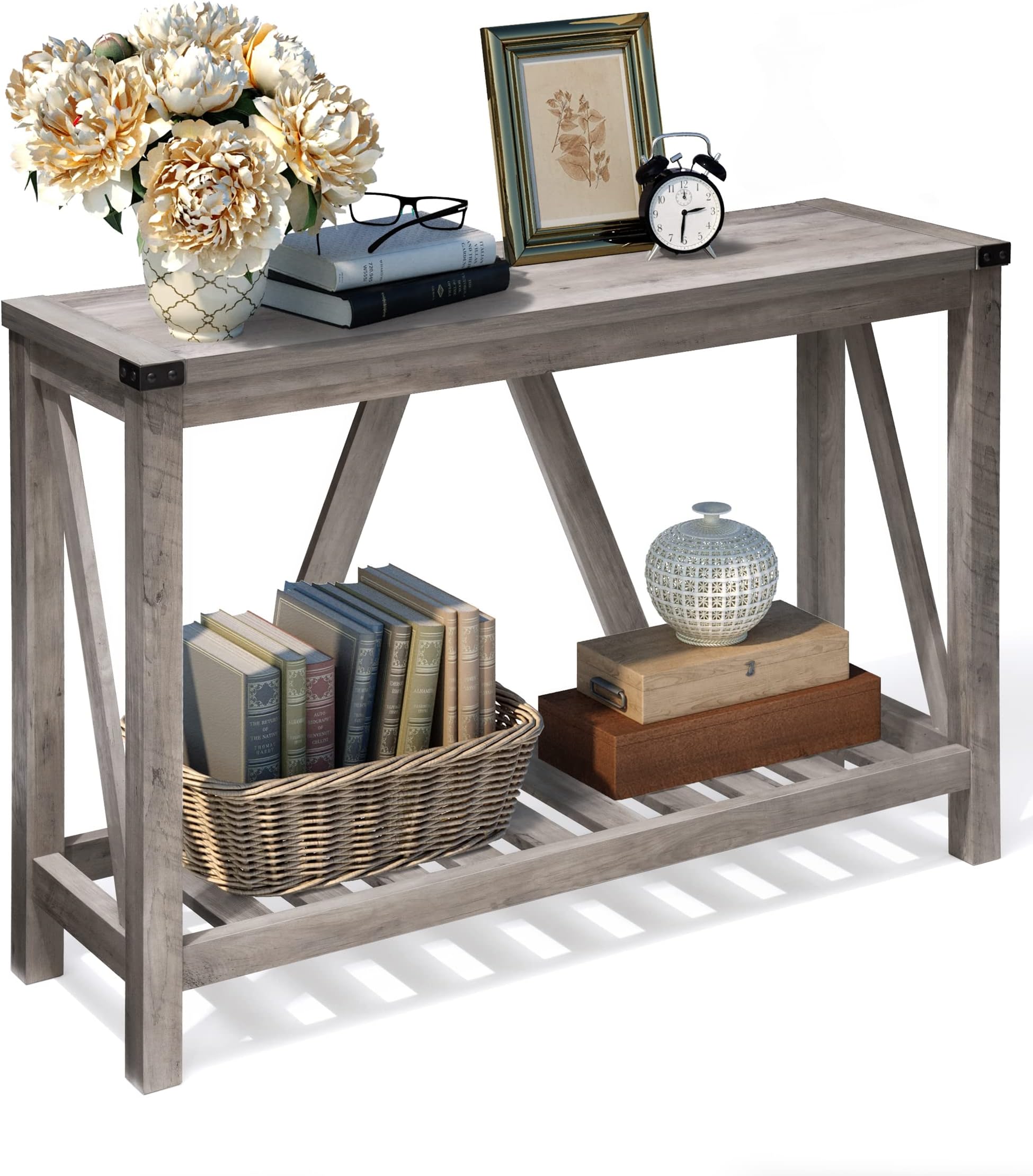 Walker Edison Modern Farmhouse Accent Entryway Living Room End Table, 52 Inch, Faux