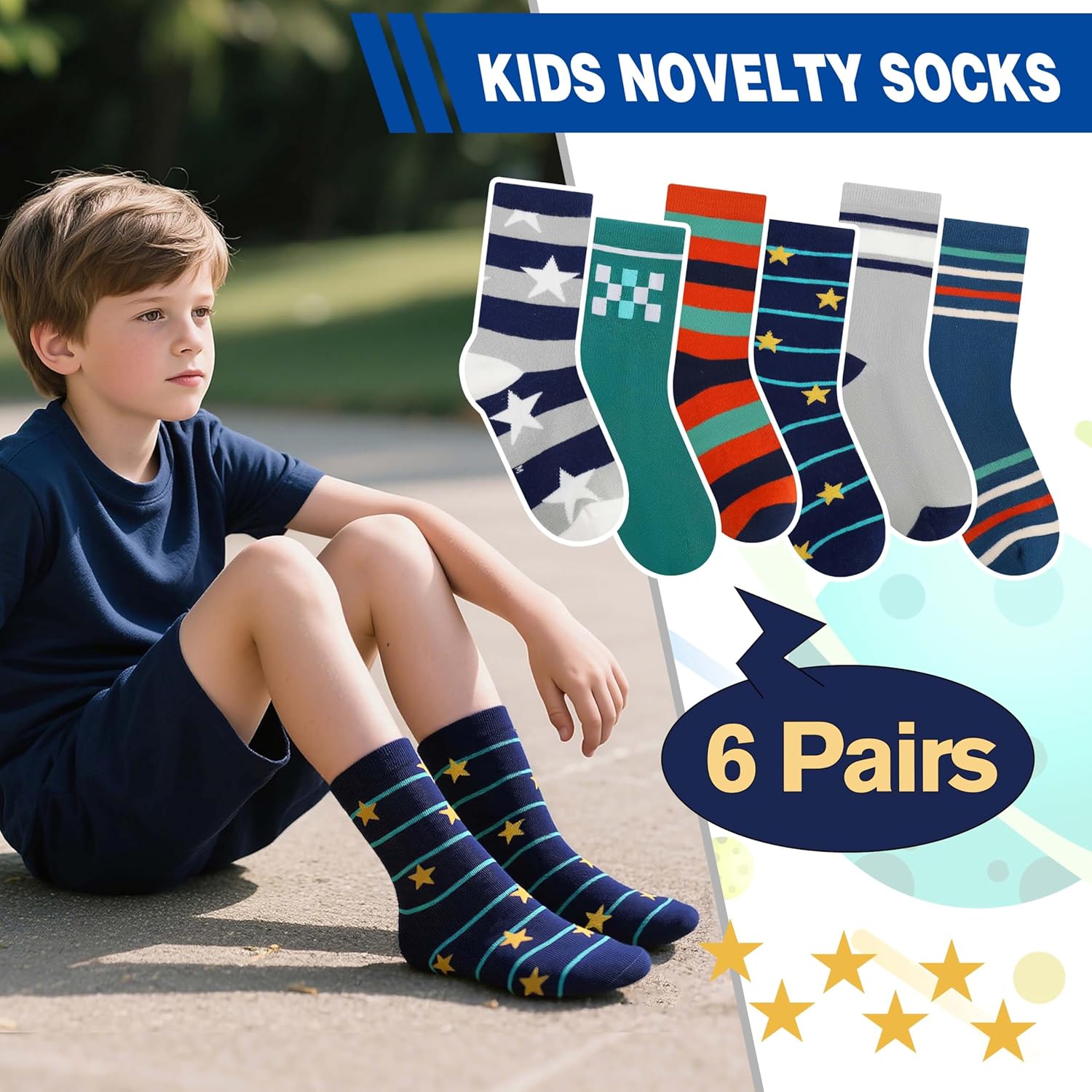 Kids Boys Fun Cotton Crew Socks Funny Crazy Cartoon Novelty Space Trucks Star Dress Socks 6 Pairs - Image 5
