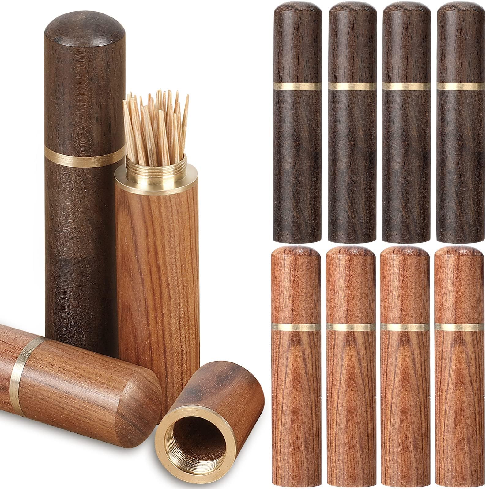 Honeydak 10 Pieces Portable Wood Toothpick Holder Mini Pocket Tooth Pick Box Wooden Tooth Pick Carrying Case Travel Portable Toothpick Dispenser Bucket for Women and Men (holders only)