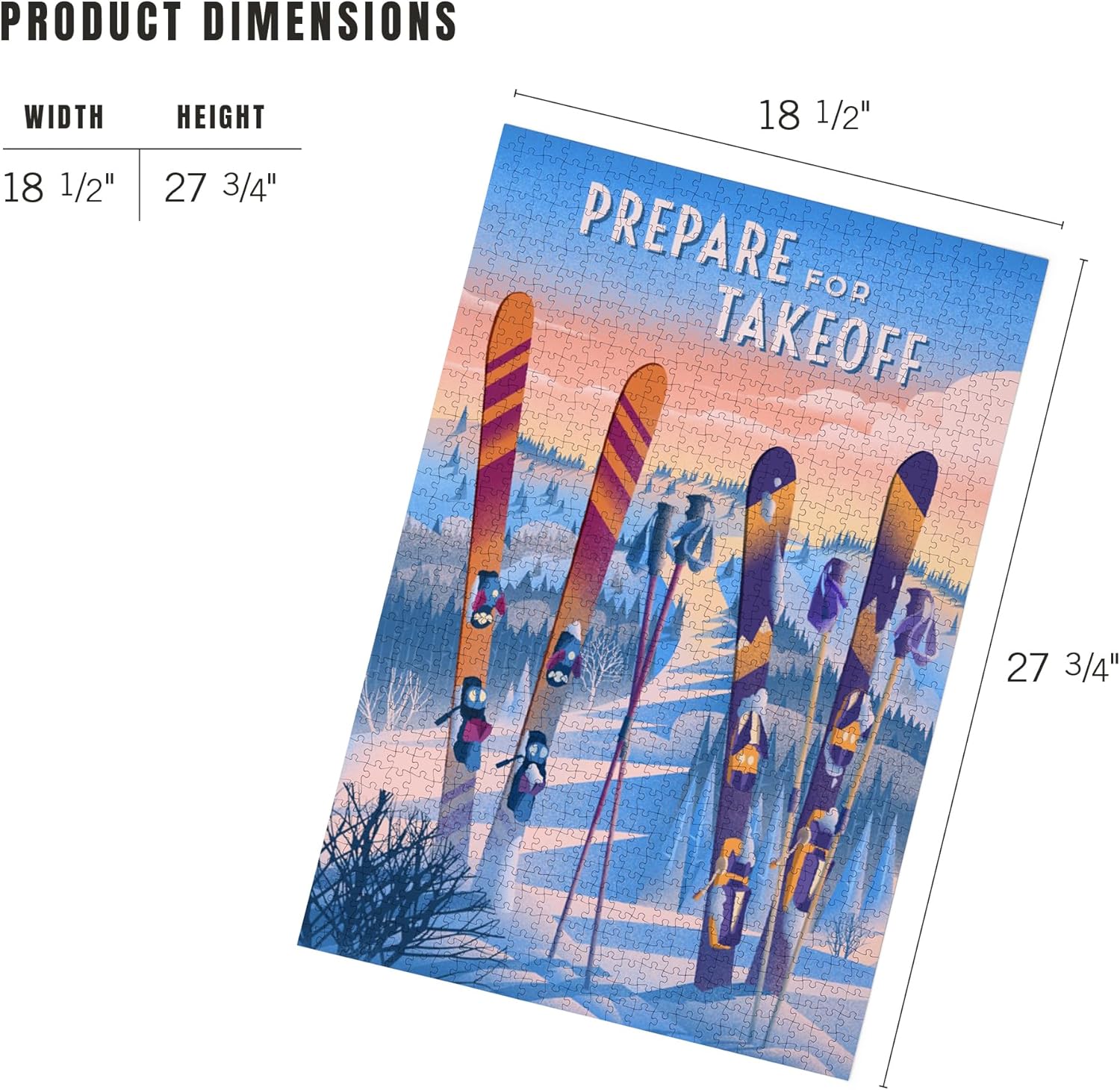 Prepare for Takeoff Ski Puzzle – 1000 Piece Jigsaw by Lantern Press, Hand-Drawn Winter Scene, Retro Ski Design, Made in USA, Matte Finish on Linen Paper