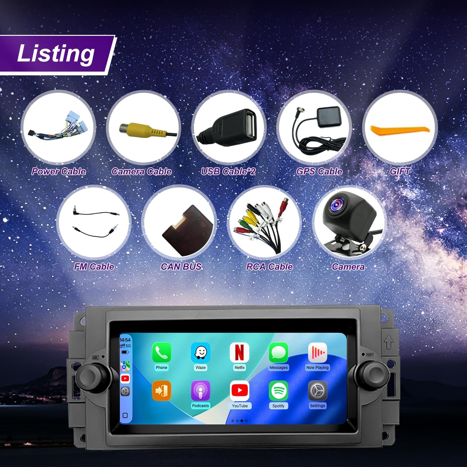 5GWiFi Radio for Dodge Ram 1500/2500/3500 2006-2008, Jeep Grand Cherokee 2005-2007, Compass Patriot 2007-2008, Dodge Durango Charger 6.86inch Touch Screen Stereo Wireless Carplay Android Auto GPS FM