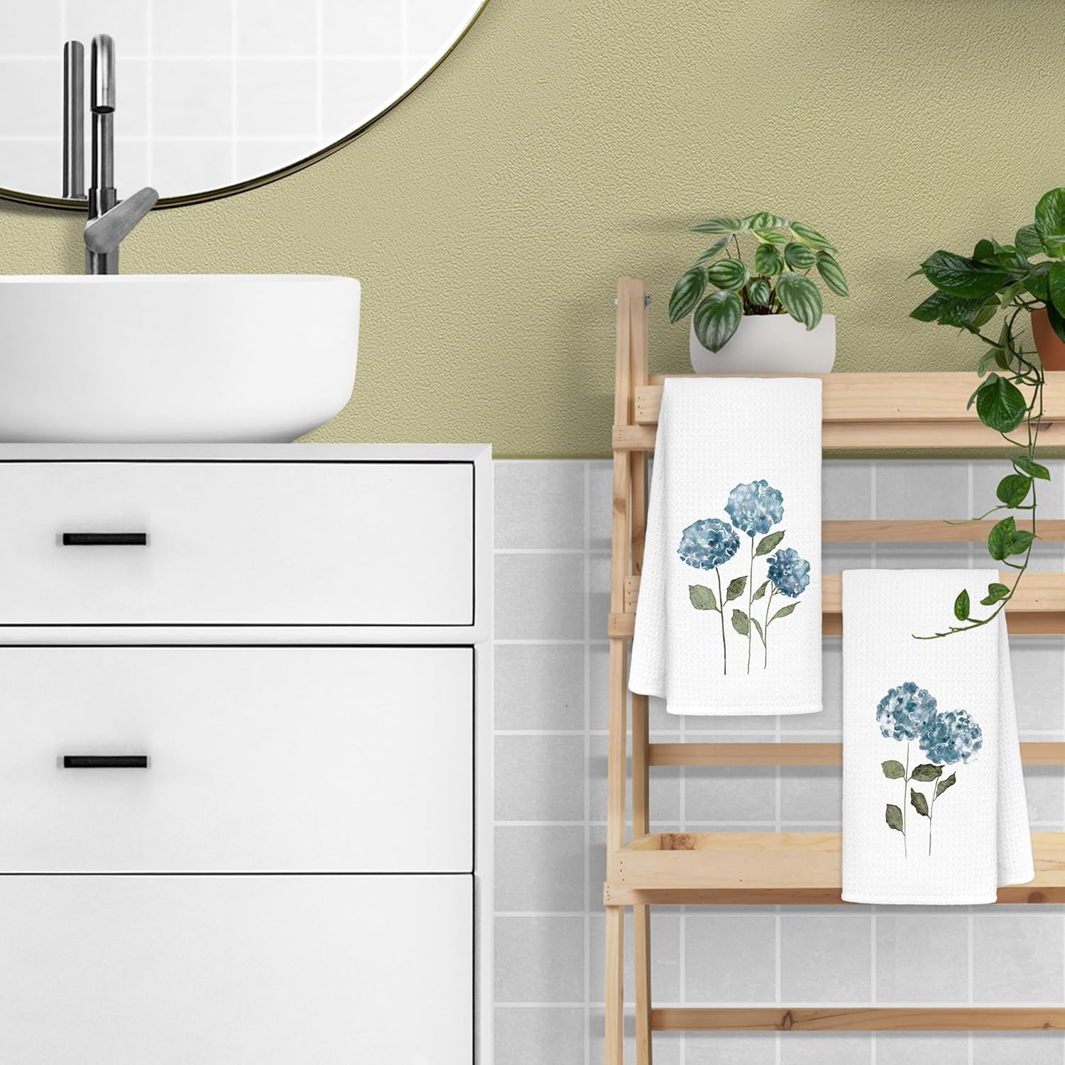 Blue Hydrangea Flowers Floral Kitchen Towels Set of 2 - Summer Flowers Decorative Hand Towels for Bathroom, Blue Hydrangea Decor Dish Towels for Kitchen, Floral Hand Towels, 16x24 - Image 5