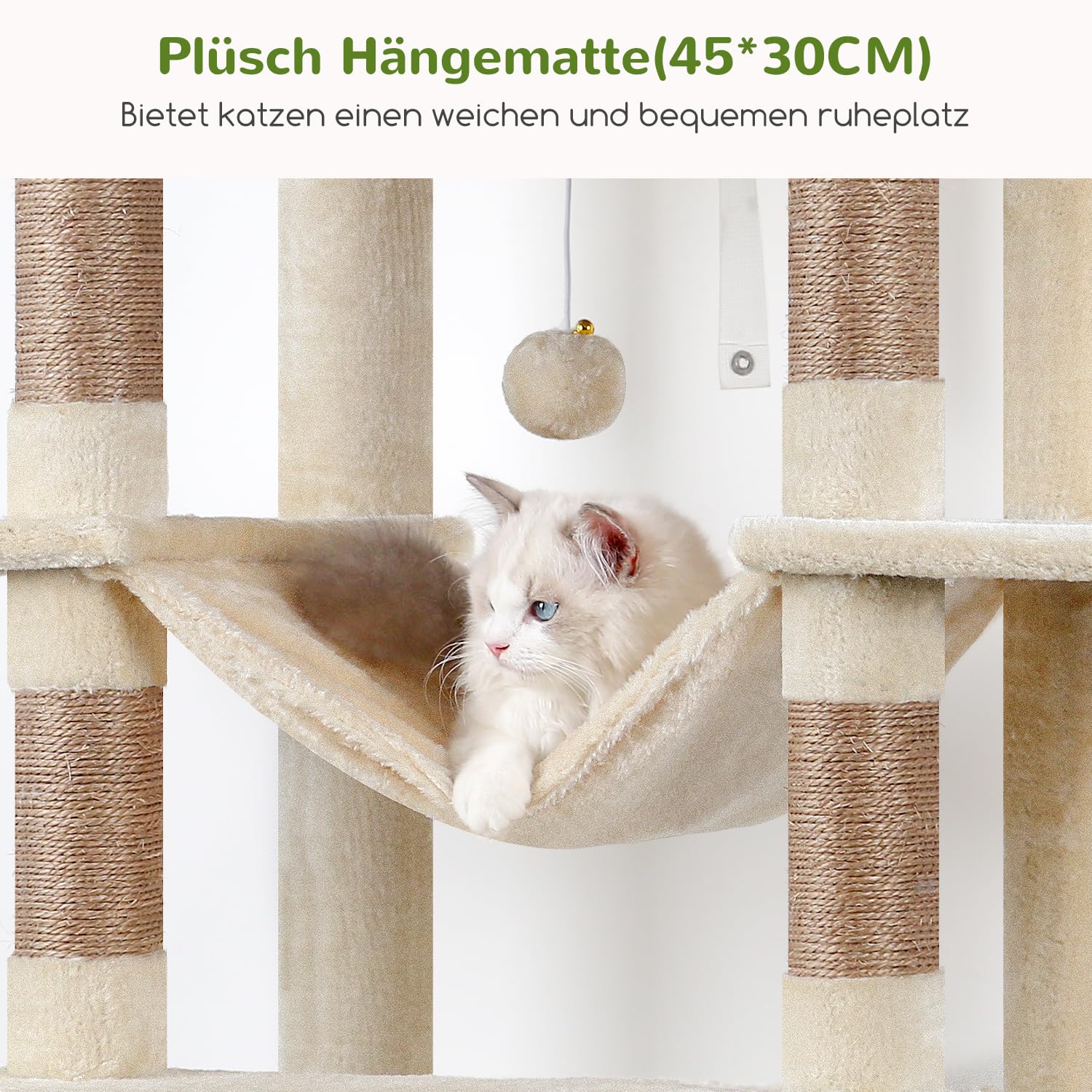 Globlazer F83B Kratzbaum XXL Beige 213 cm für Groß Katzen Katzenbaum Stabil | Extra großer, Über 2 Meter katzenbaum mit 2 Große Katzenhaus, Plattforms, Hängematte, für 3-5 mehrere große Katzen Maine Coon