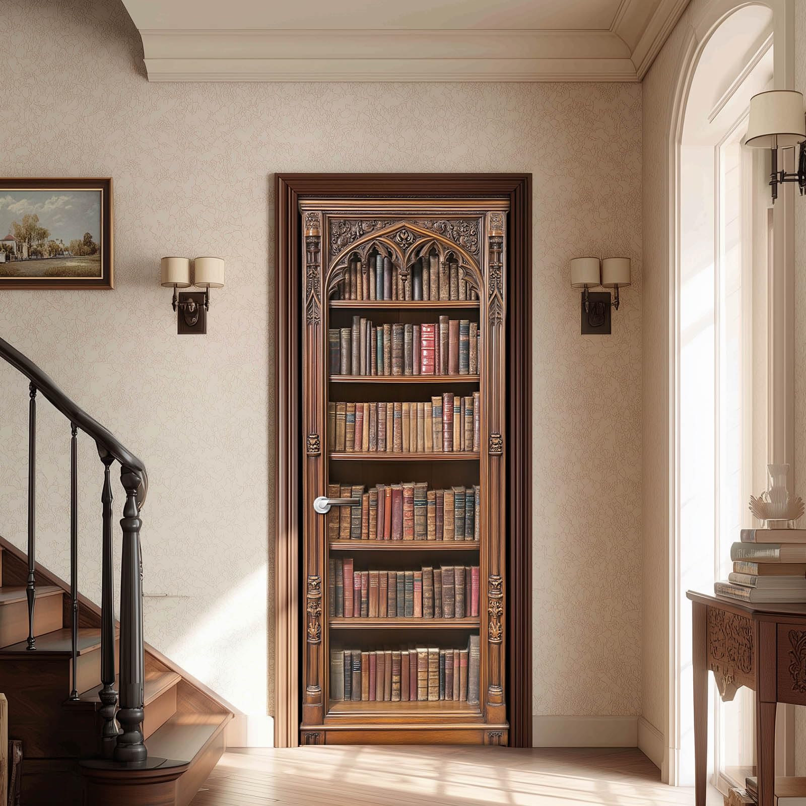 Autocollant de porte bibliothèque vintage en bois PVC amovible HOMETITUTE