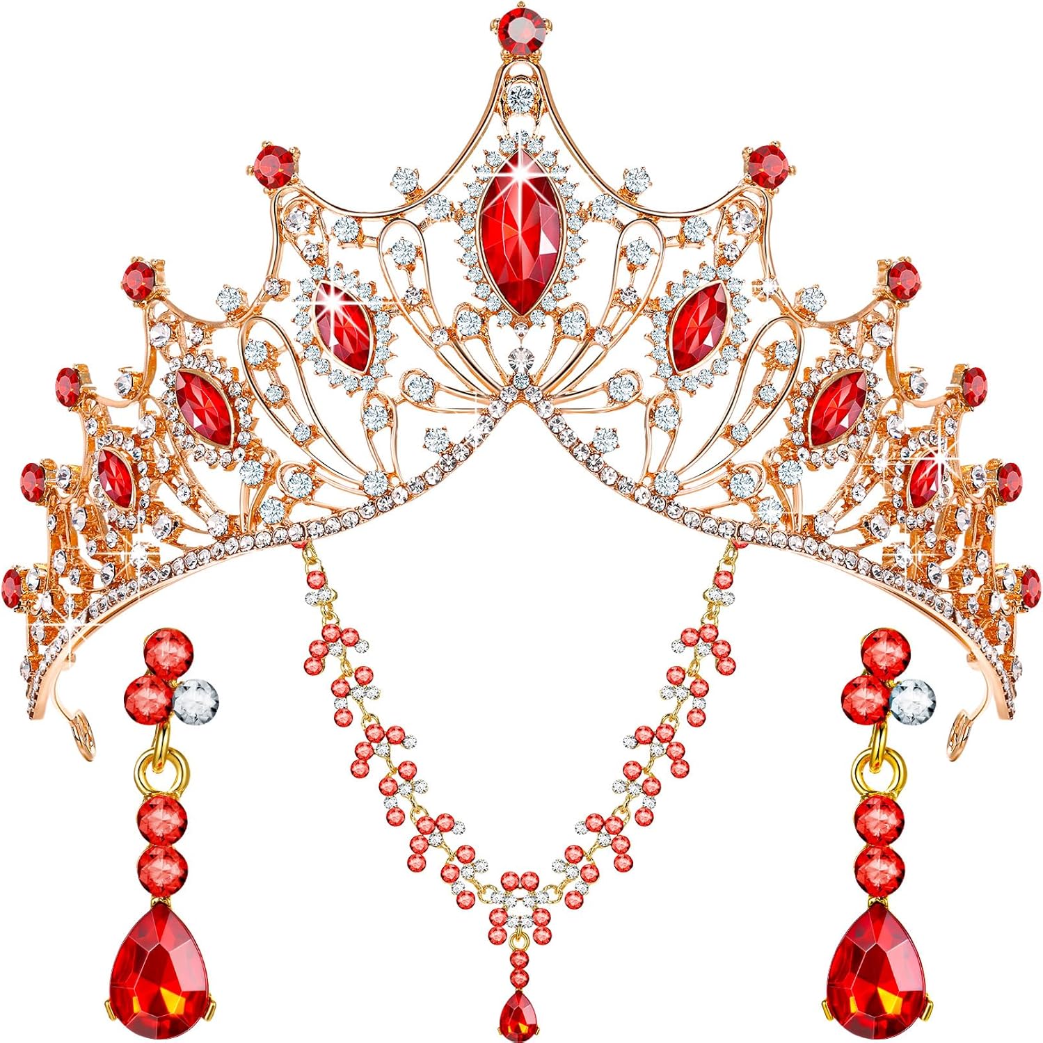 3 Pieces Baroque Queen Crown Set, Tiara Earrings Necklace Crystal Headband Tiaras and Crowns for Women Bridal Wedding Jewelry Halloween Prom Birthday Party Hair Costume Accessories