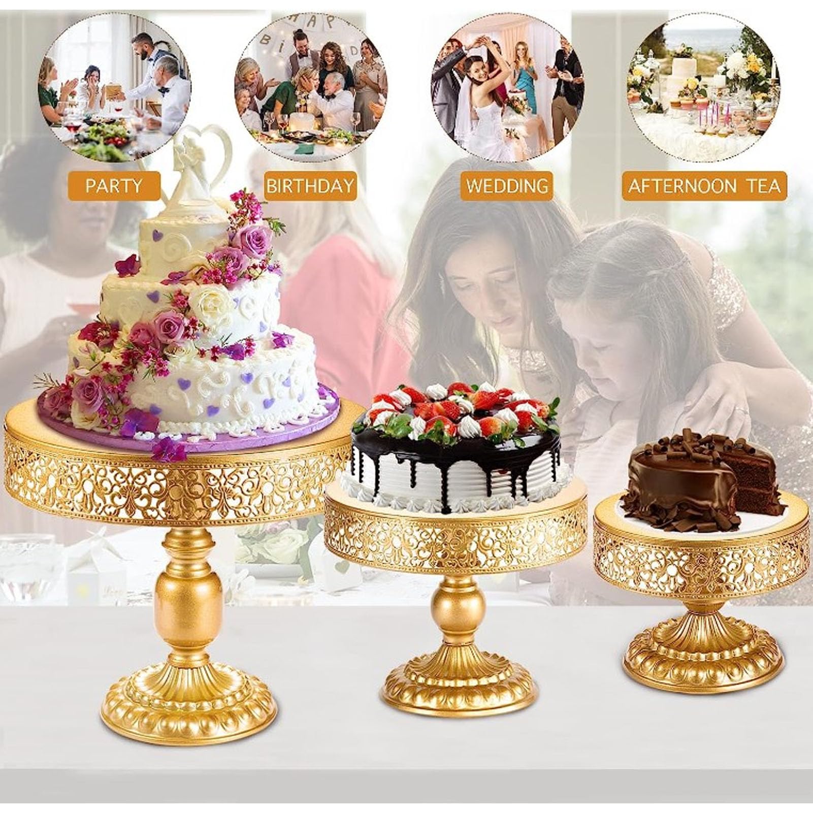 Set di 3 Alzate per Cupcake, Portabiscotti in Metallo per Torte Buffet Porta Caramelle Cupcake Dessert Vassoi da Portata per Casa Vacanze Compleanno Natale Matrimonio