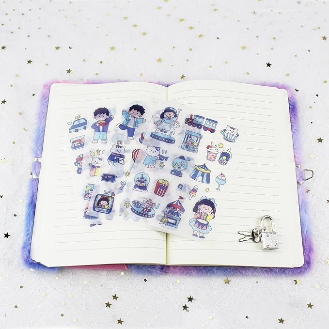 Diario con Candado para Niñas, Cuaderno Secreto Azul Peluche miniatura 7
