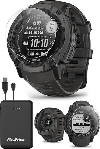 Miniatura 2 de PlayBetter Garmin Instinct 2X Solar (grafito) - Paquete de reloj inteligente GPS resistente, linterna, carga solar, GNSS multibanda, incluye