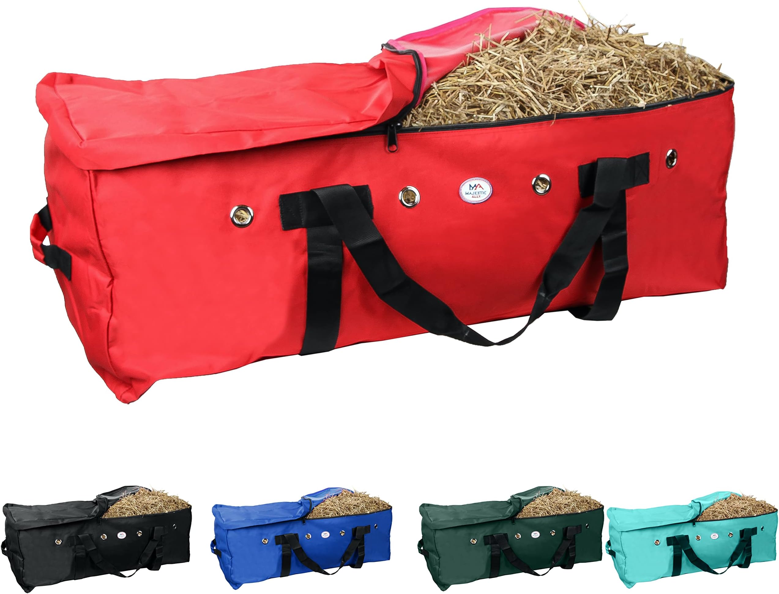 Majestic Ally1200 D Nylon Fabric Large 44” x 20” x 16” and Extra Large 52" x 27" x21" Heavy-Duty Hay Bale Storage Bag (Red, Large)