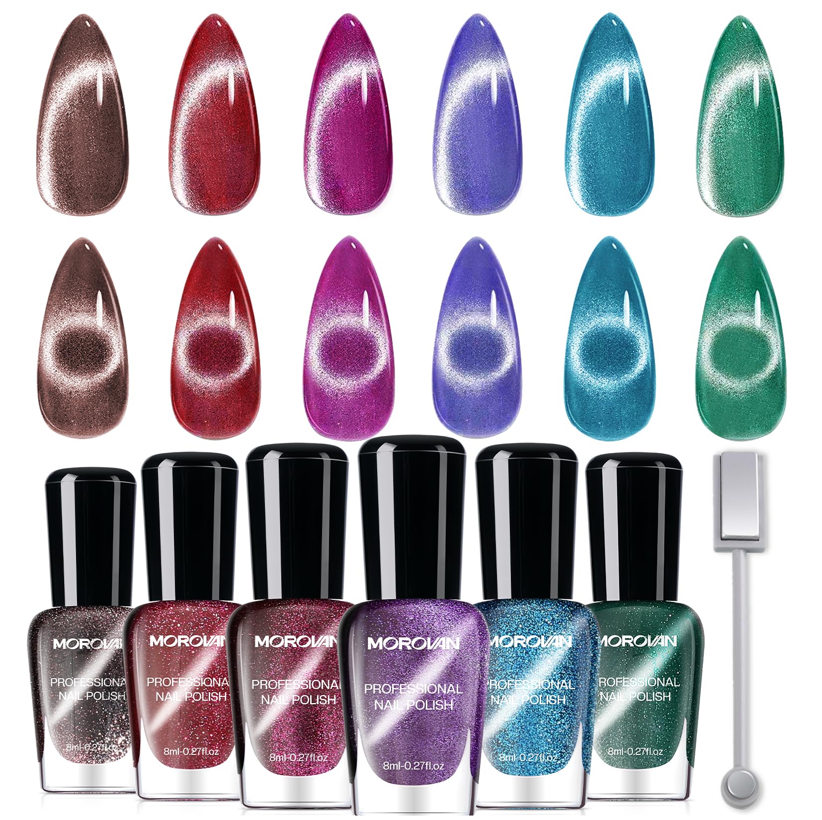 Amazon.com : Morovan Magnetic Nail Polish Set：Cat Eye Glitter Red