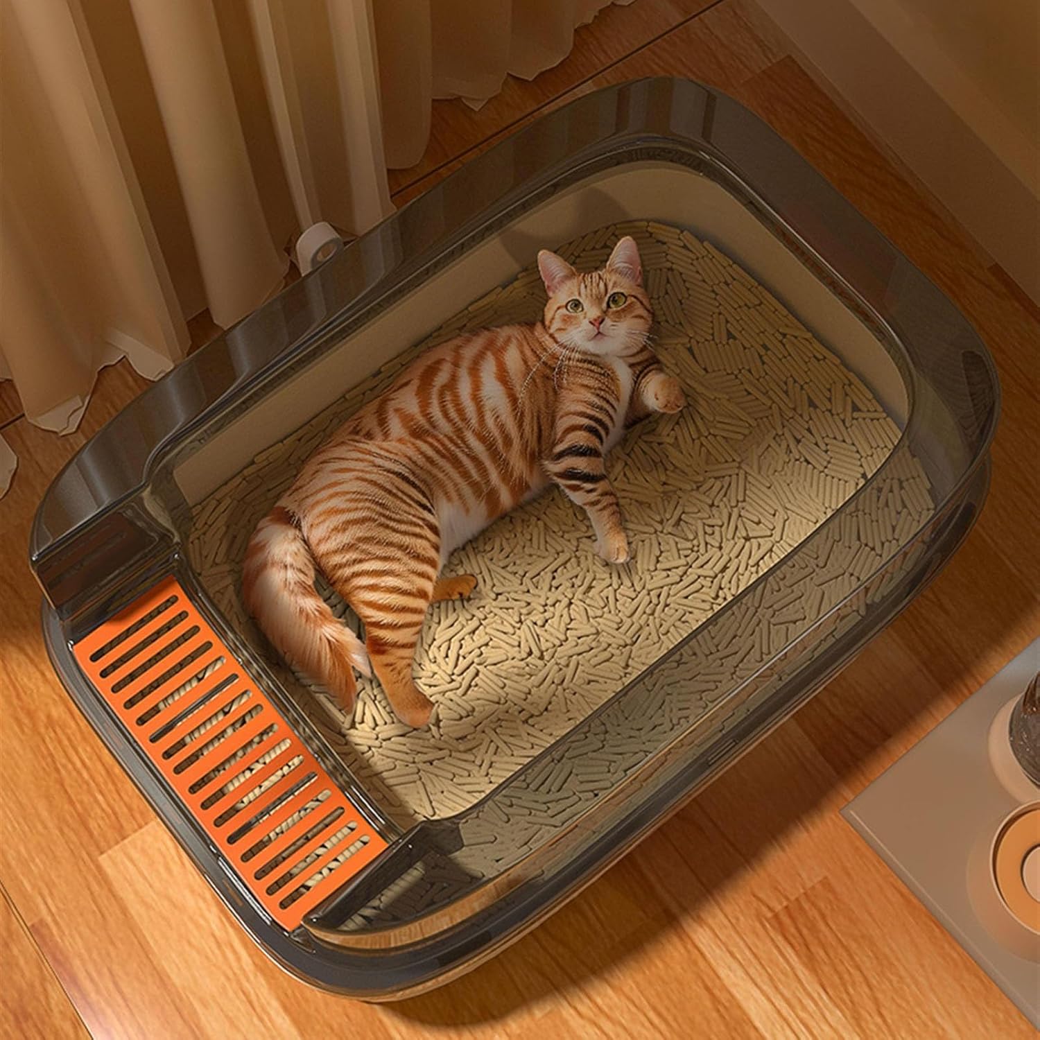 Litterbox Sifting Cat Litter Box with Scoop for Kittens, Open Litter Box with High Sides, Small Pet Toilet Travel Litter Pan for Kitty and Thiny Cats Cat Litter Tray(Green)