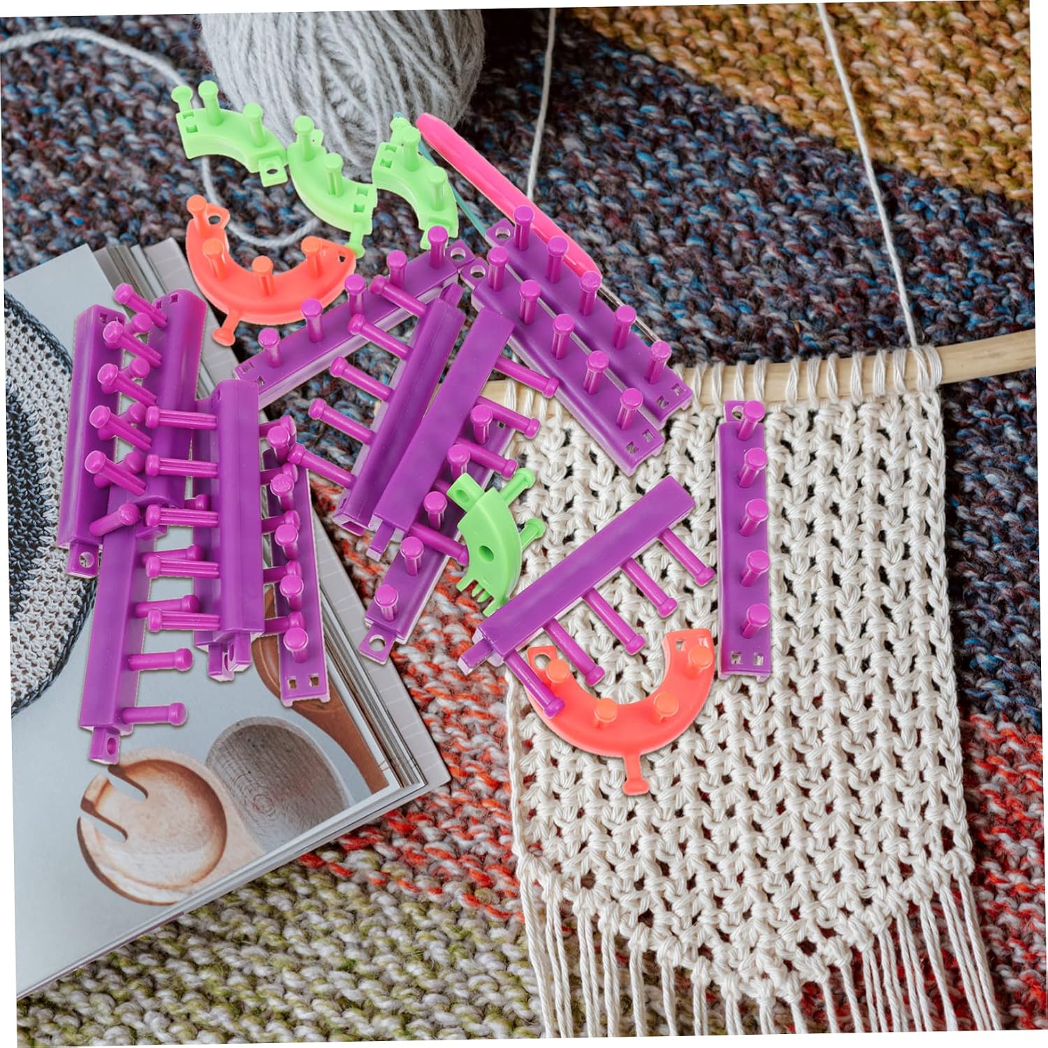Purple Mini Knitting Frame Set for DIY Hat Making and Craft Weaving