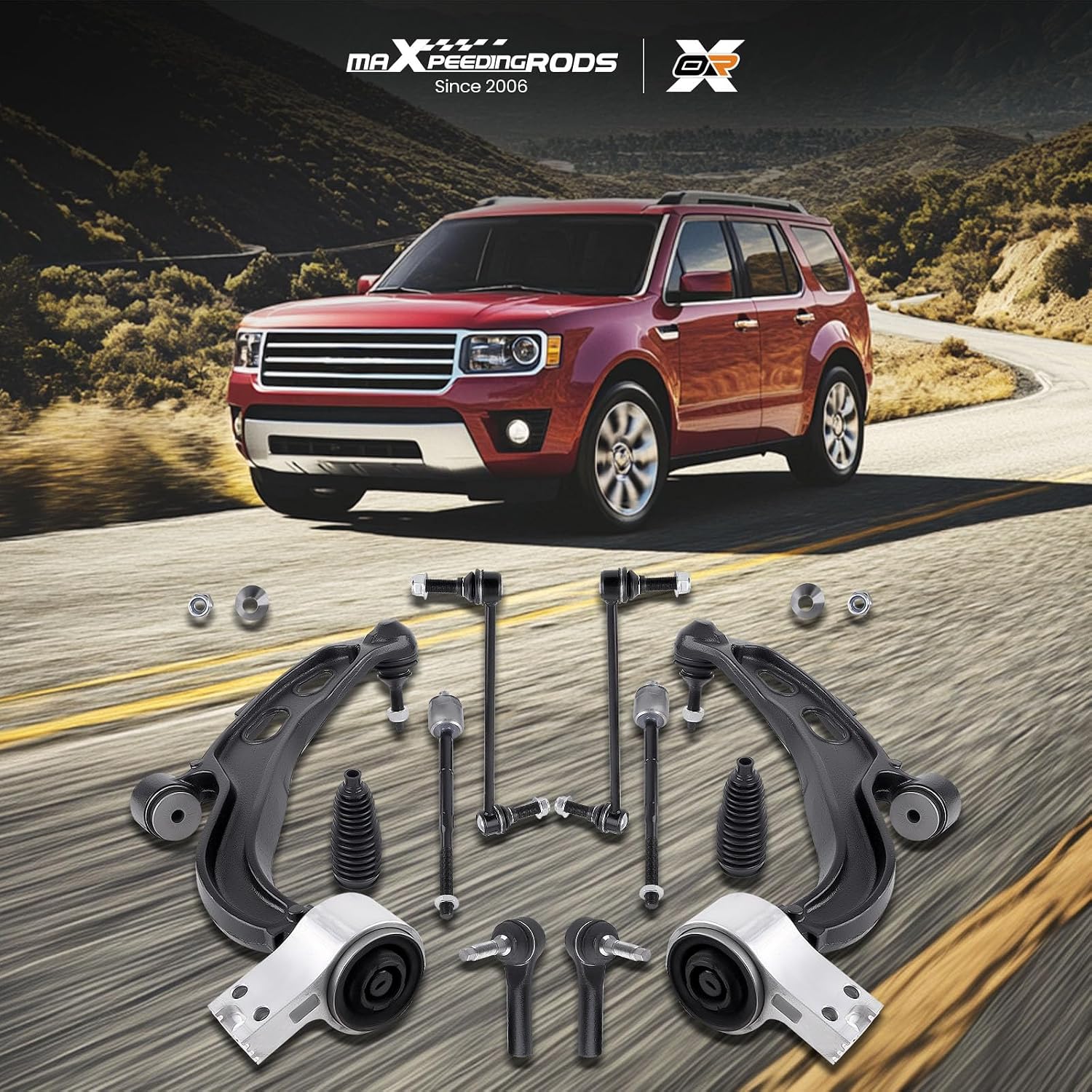maXpeedingrods 10Pcs Front Lower Control Arm Kit for Ford Taurus 2013-2017 Ford Flex 2013-2016 Lincoln MKT 2013-2016, Suspension Kit with Ball Joint Sway Bar End Links Outer & Inner Tie Rod Boots