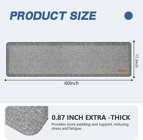 Miniatura 3 de Ergohead Tapete antideslizante de 78 pulgadas, antifatiga para cocina, tapete ergonómico y cómodo de pie, impermeable para el hogar, cocina,
