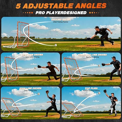 Miniatura 4 de Baseball Rebounder Net 4x4.5FT with 5 Adjustable Angles,Pro Pitch Back Trainer for VolleyballSoftballSoccer, Solo Practice for Ground, Line Drive &