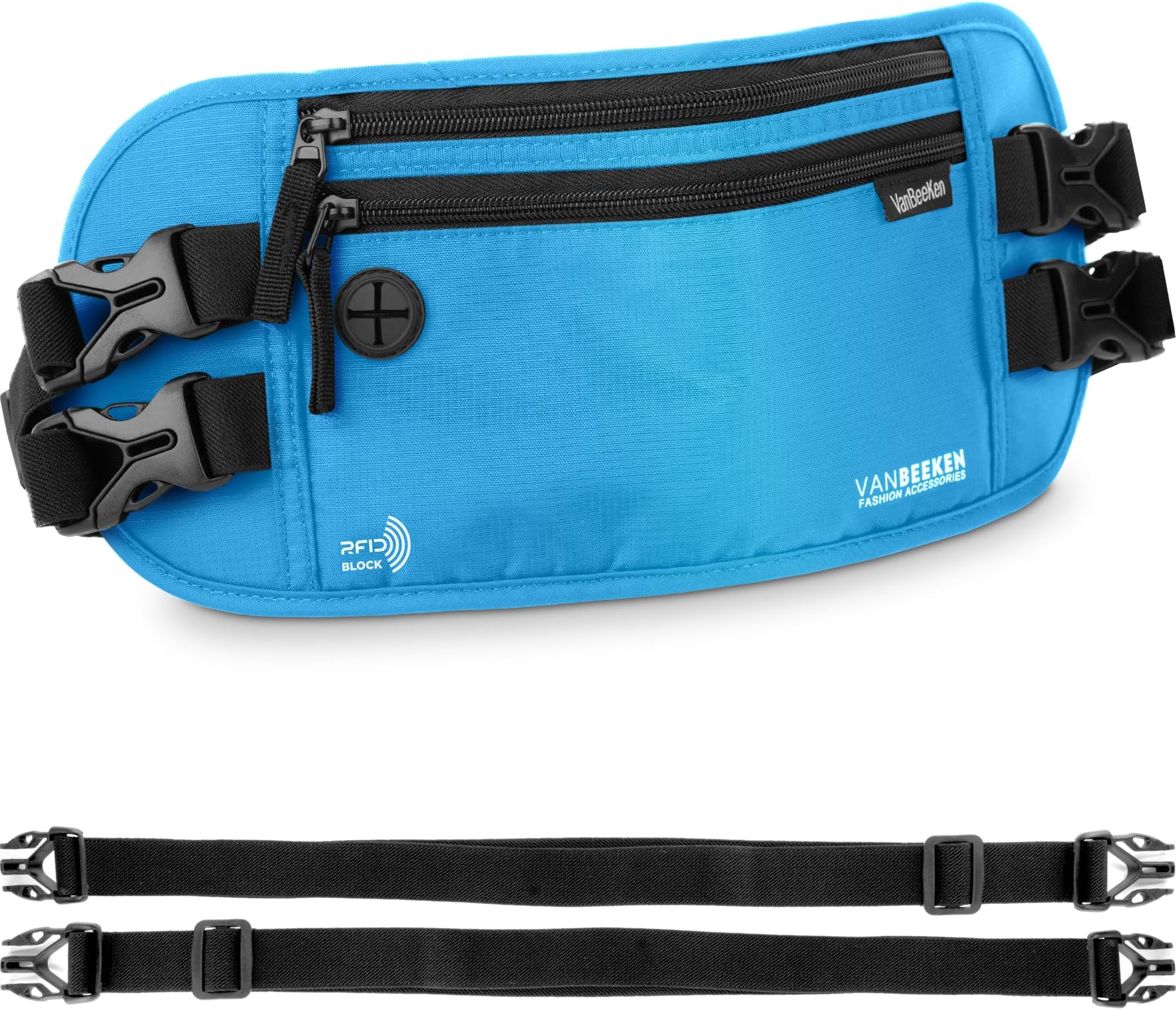 Van Beeken Flat Waist Bag, RFID Unisex Travel Money Belt, 14.5 Inches x 5.9 Inches, Blue