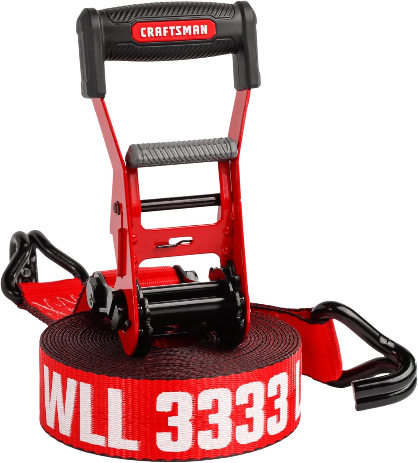 CRAFTSMAN CMXAZBS10000J Black/Red 2" x 27' Ratchet Tie Down Strap with Double J Hook - Heavyweight/Industrial Duty (10,000 lb Break Strength)