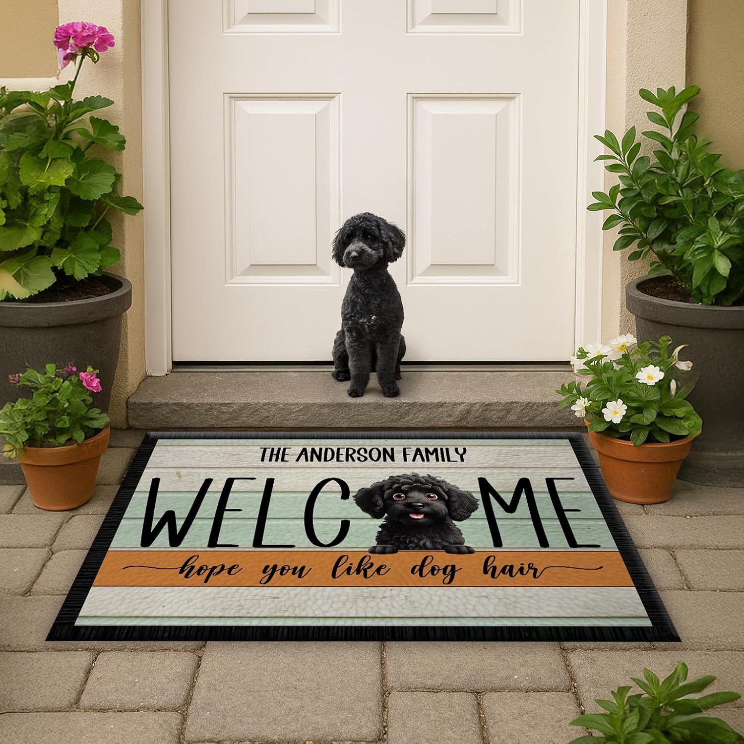 Personalized Dog Lover Welcome Doormat – Custom Family Name and Cartoon Dog Illustration – Durable Non-Slip Polyester Outdoor Rug – Vibrant Fade-Resistant Colors, Ideal Housewarming Gift
