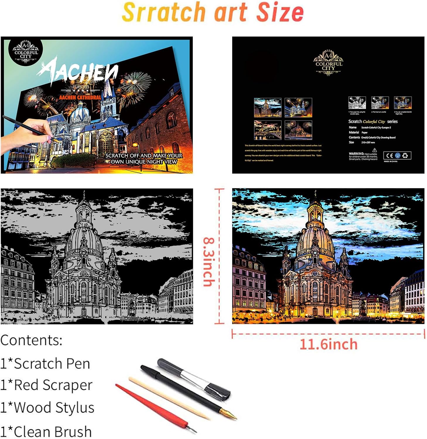 Iskueal Scratch Art for Adults (4 Sheets A4),Family Creative DIY Painting Papers for Travel Lovers,Craft Lovers|Creative Scratch Art Adult (Aachen Germany)