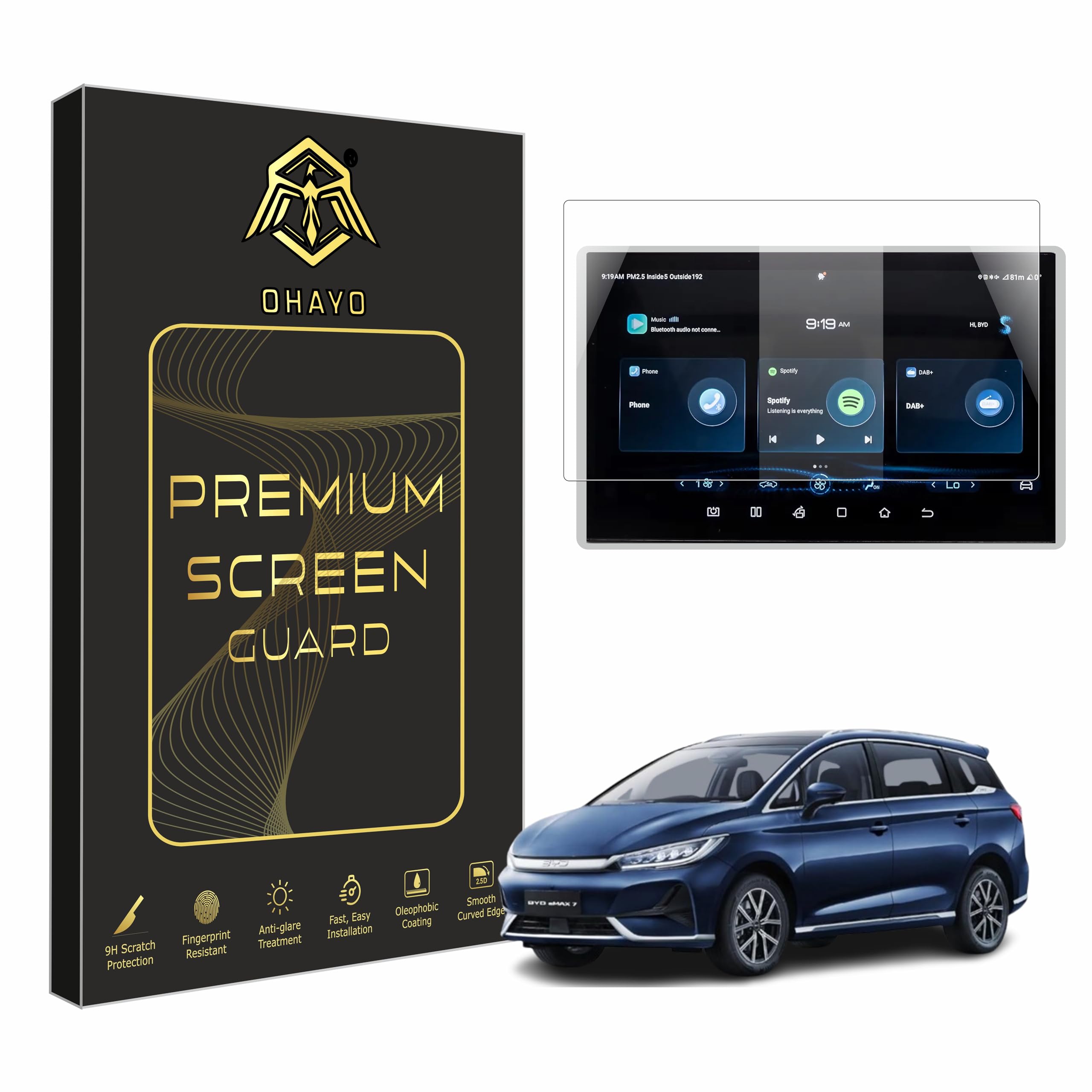 OHAYO Screen Protector for BYD E-MAX 7 2025 & 2026 | 12.8 Inch Infotainment Touchscreen Display Protection Film | 9H Hardness Military Strength Scratch Resistant HD Clear Full Coverage | Anti Fingerprint & Water Resistant | Not Tempered Glass-image-8