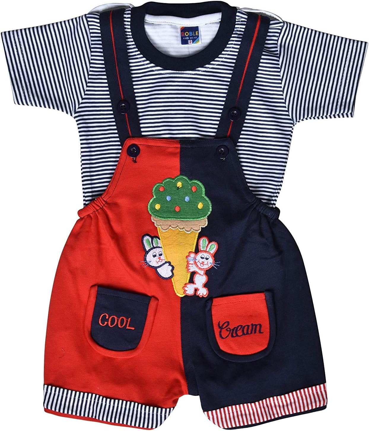 ROBLWINGSBaby Girl Baby Boys Dungaree Set for Kids Fashioned Product Print of t Shirt Might Differ (6 Months -2 Years)