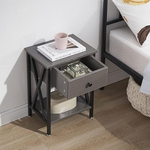 Miniatura 19 de VECELO Mesa auxiliar moderna, estante de almacenamiento para mesita de noche con cajón para sala de estar, dormitorio, sala de estar blanco