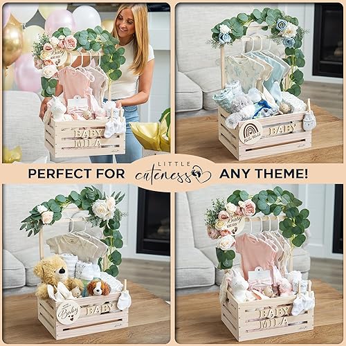 Miniatura 5 de Armario de madera para baby shower, caja de madera personalizable con sistema de doble varilla, cesta de baby shower personalizada, letras del