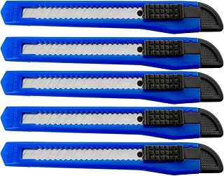 5 Blue Utility Knife Box Cutters Heavy Duty Industrial Strength