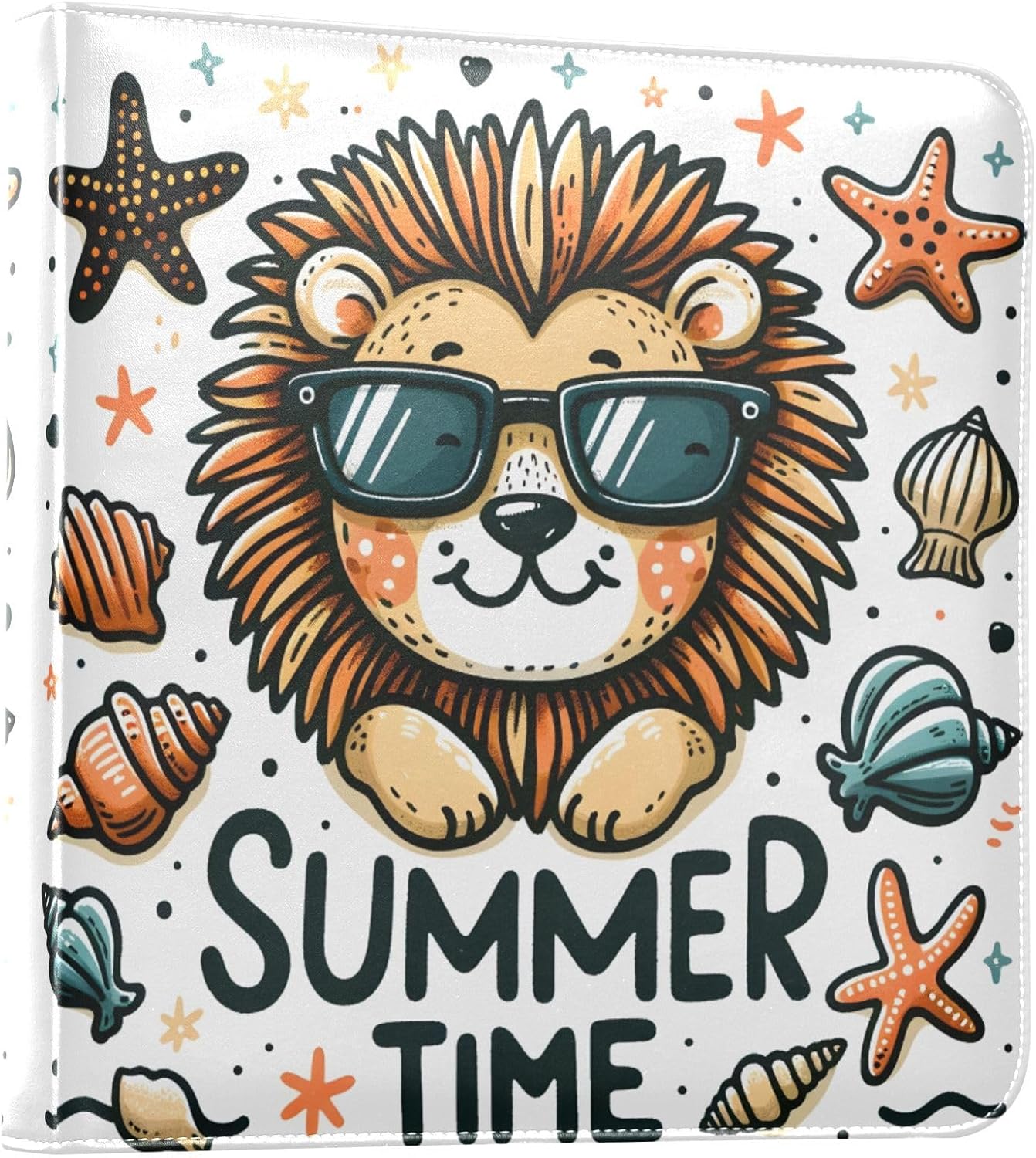 JIPONI Cute Funny Lion Summer Time Large Photo Album, DIY Leather Cover Scrapbook Albums for 4x6 5x7 6x8 Pictures, Self Adhesive Memory Book for Wedding, Baby, Family