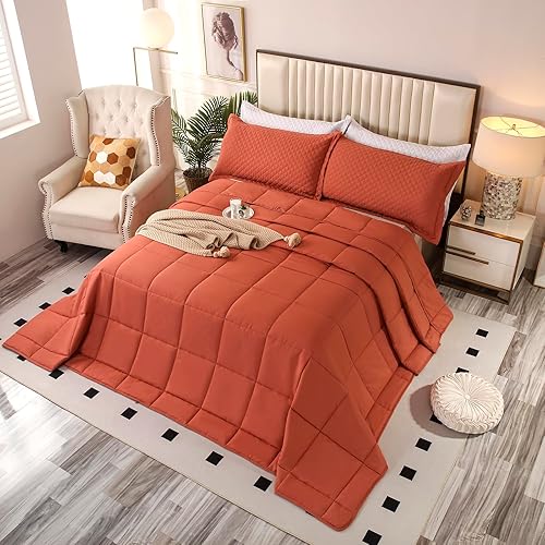 Miniatura 7 de Edredón de tamaño King Plus de 128 x 120 pulgadas, edredón extra grande de 3 piezas, ligero, reversible, para todas las estaciones, relleno de