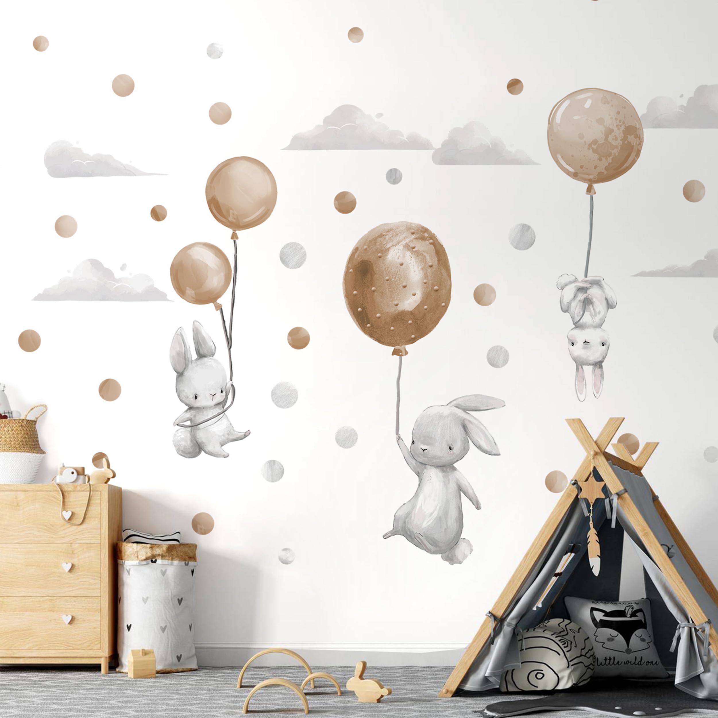 Sticker mural lapins beiges cadeau de naissance et fête prénatale