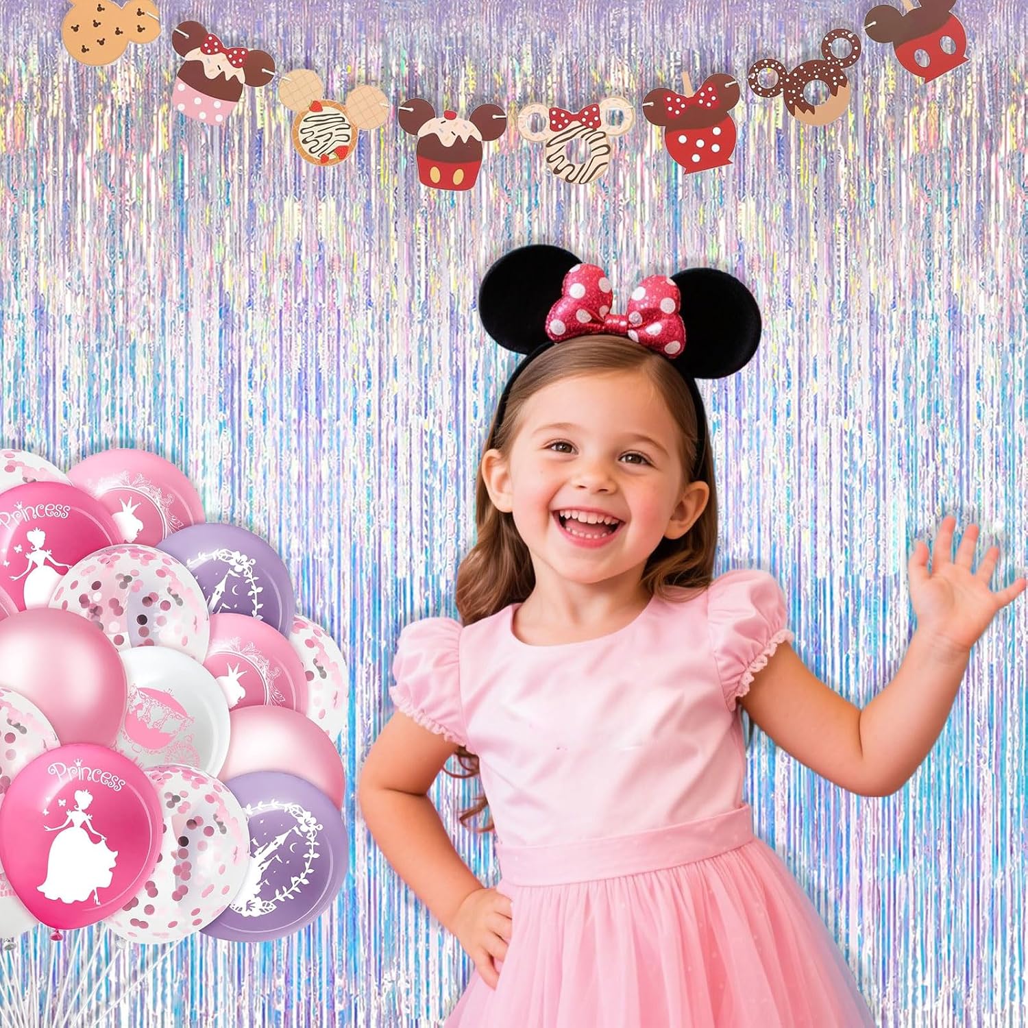 Iridescent Party Decorations Fringe Backdrop, Sparkling Holographic Foil Fringe Tinsel Curtains for Frozen Mermaid Birthday Party Decor - 3.28x6.56ft 2 Packs