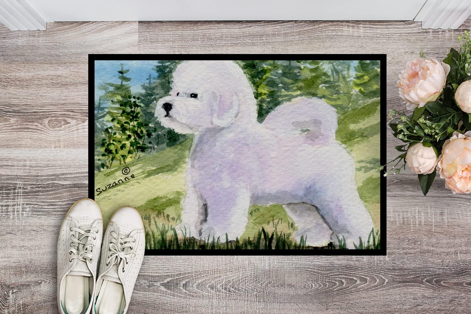 Caroline's Treasures SS8900MAT Bichon Frise Doormat 18x27 Front Door Mat Indoor Outdoor Rugs for Entryway, Non Slip Washable Low Pile, 18H X 27W