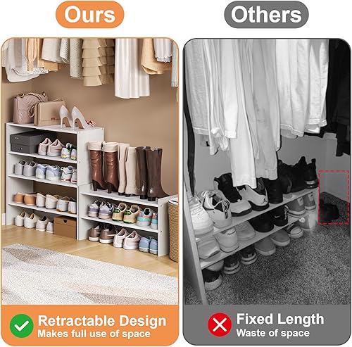 Miniatura 8 de X-cosrack Zapatero organizador de 2 niveles para armario, zapatero blanco expandible y ajustable, estantes apilables de almacenamiento de zapatos