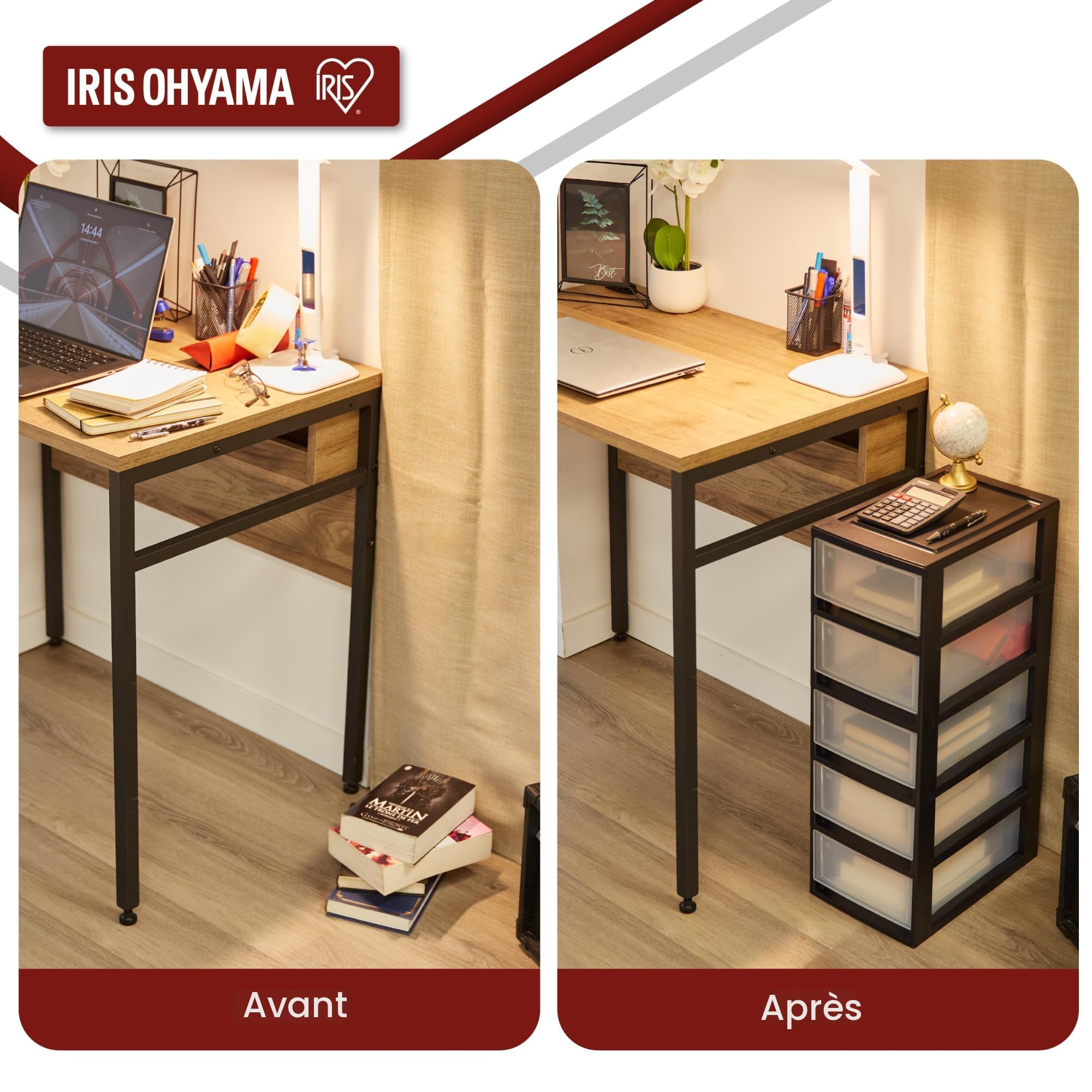 Iris Ohyama, Tour de rangement plastique noir, 5 petit tiroirs de rangement bureau, fournitures, accessoires, pour Salle de Bain, MSD-1
