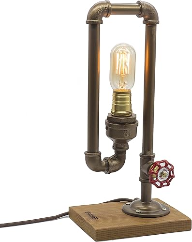 Lámpara de estilo loft, pensador diferente, estilo vintage industrial steampunk, cuerpo de metal con base de madera, luz de escritorio con