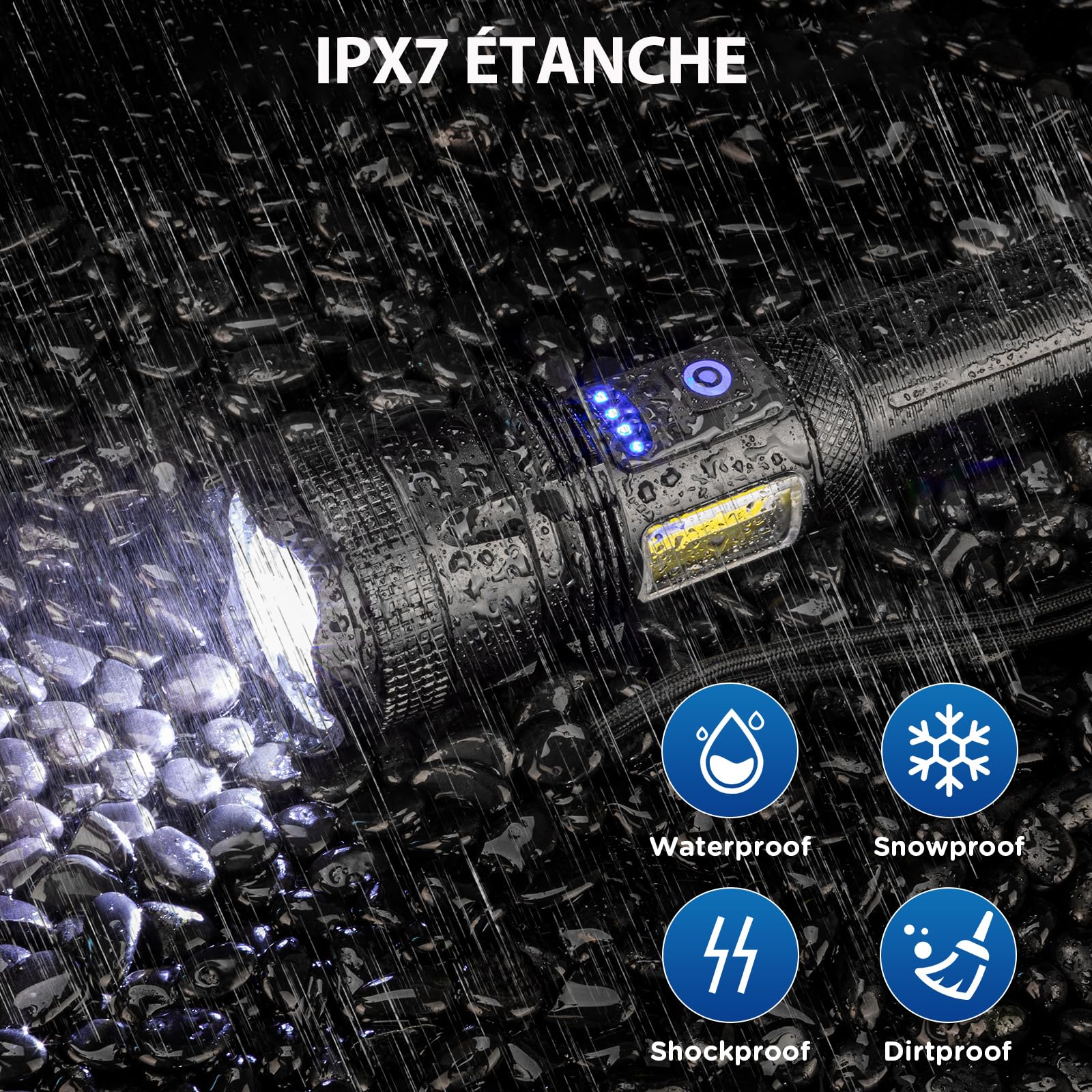 ZEUSFIRE Lampe Torche LED Ultra Puissante, 2 Pièces 100000 Lumens Lampe de Poche LED Rechargeable, 5 Modes D'éclairage & IPX7 étanche Lampe Torche Longue Portée Pour Camping, Randonnée