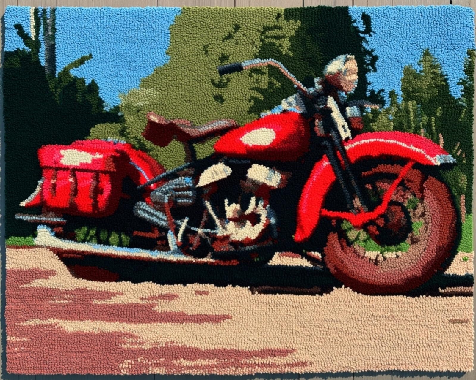 Wallphantom Latch Hook Rug Kit,Motorcycles in the Courtyard