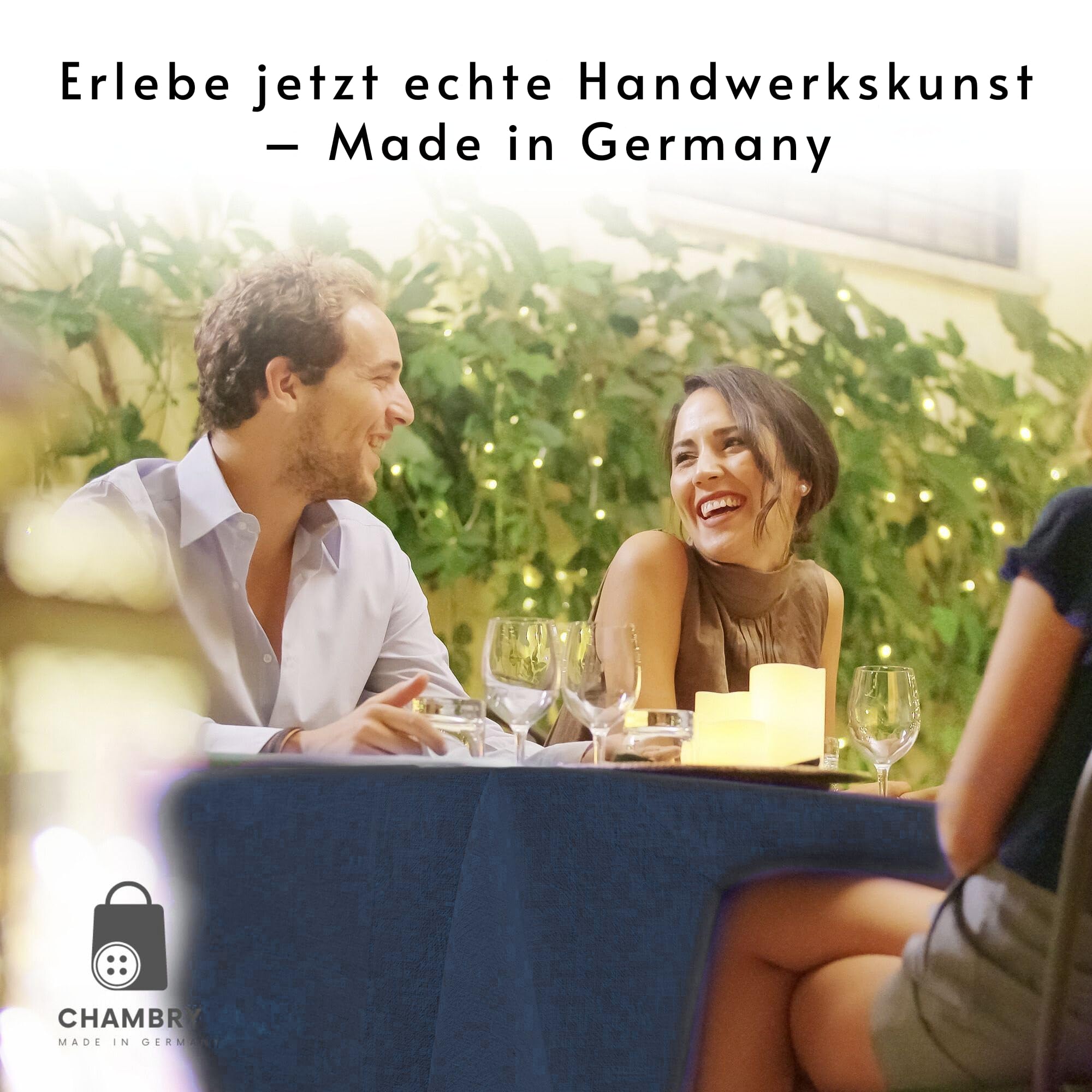 chambry Premium Tischdecke 100% Leinen Stonewashed - Handarbeit Made in Germany - hochwertige und nachhaltige Tischwäsche aus Naturmaterial - Blau 120cm x 180cm