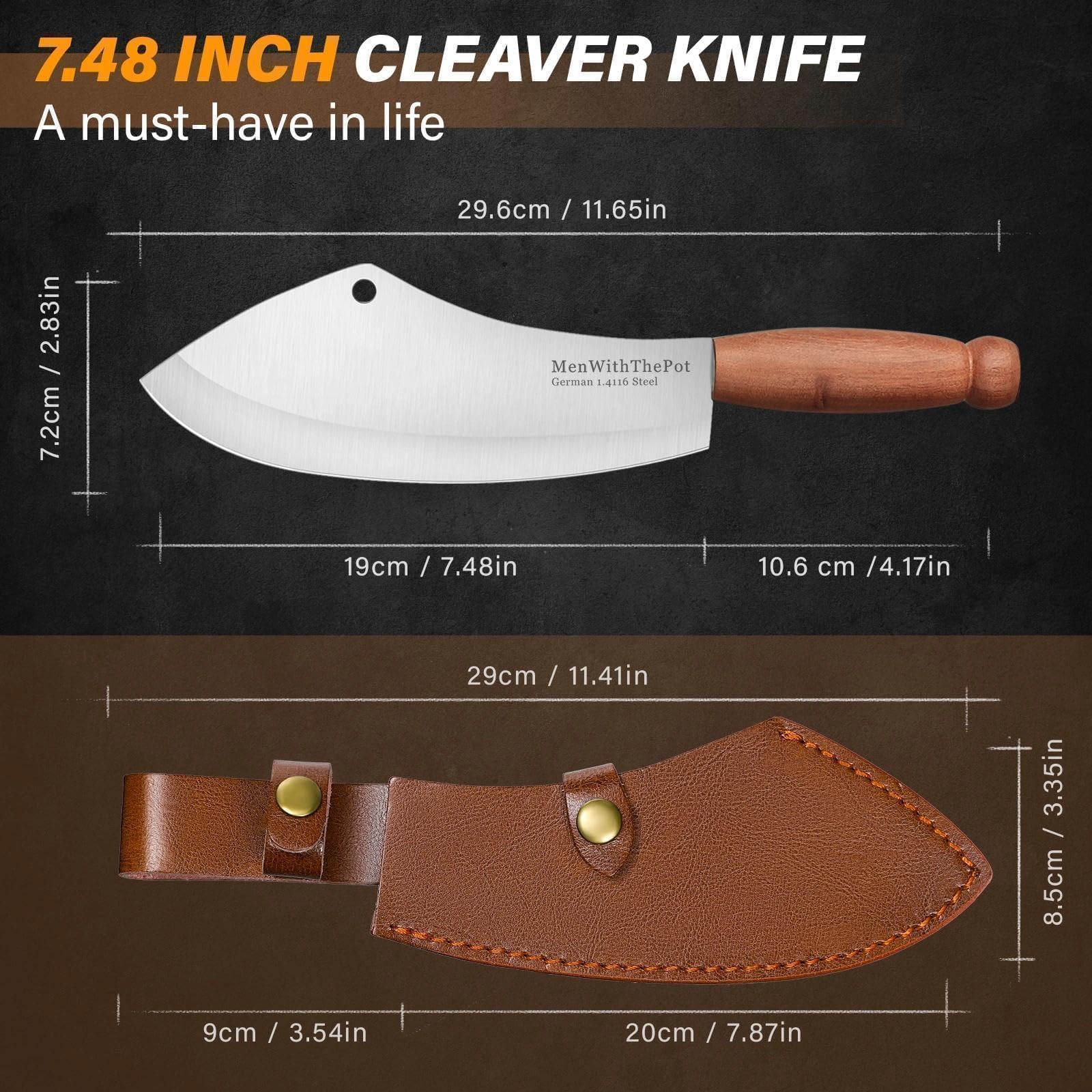 MEN WITH THE POT Meat Cleaver Knife, Hand Forged Ultra Sharp