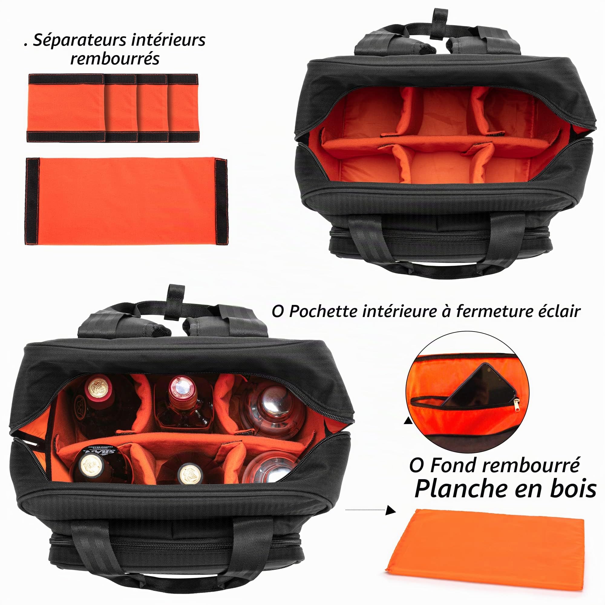 CURMIO Barman Sac Voyage Barman Trousse Sac à dos avec compartiments rembourrés, sac de transport portable pour ensemble d'outils de bar, maison à l'intérieur en plein air, sac seulement, Noir | Spécial pour Ensemble D'outils de Bar, Plusieurs Bandes & Co