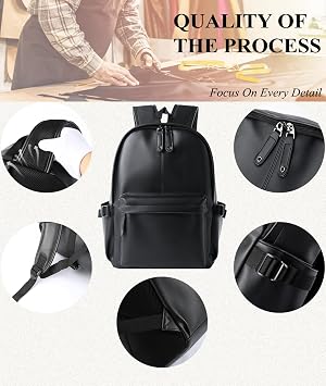 Leather PU Backpack for Men & Deman Vintage Water-Repellent Uni Work Travel Daypack School Backpack with Laptop Compartment Black, Black-o, L, Rucksack Backpacks