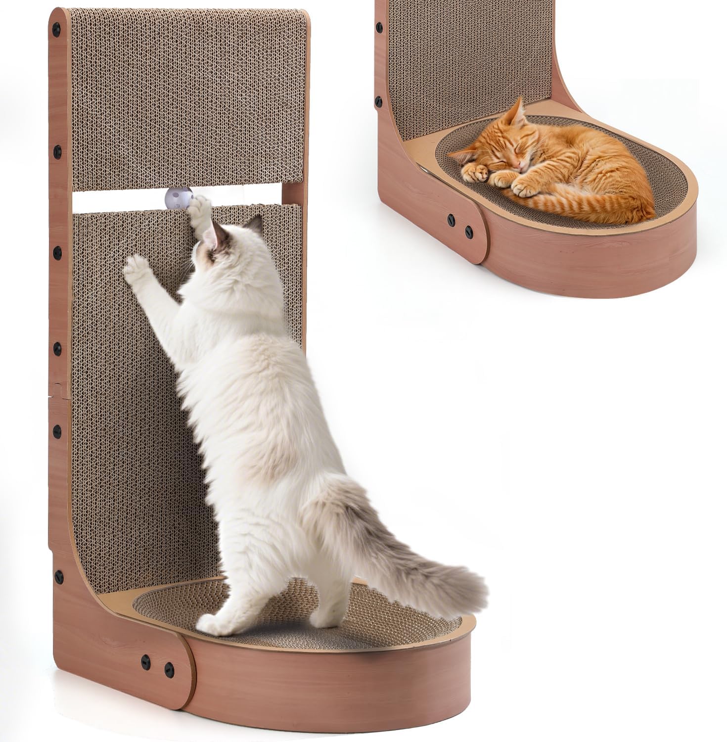 Cat Scratcher, 2 in 1 Multifunctional 26.8 Inch L Shape Cat Scratch Pad Wall Mounted with Oval Cat Bed Bowl and Built-in Toy Balls for Indoor Cats (1 PCS Cat Scratcher Include Toy Balls) 1 Piece Cat Scratcher with Toy Balls
