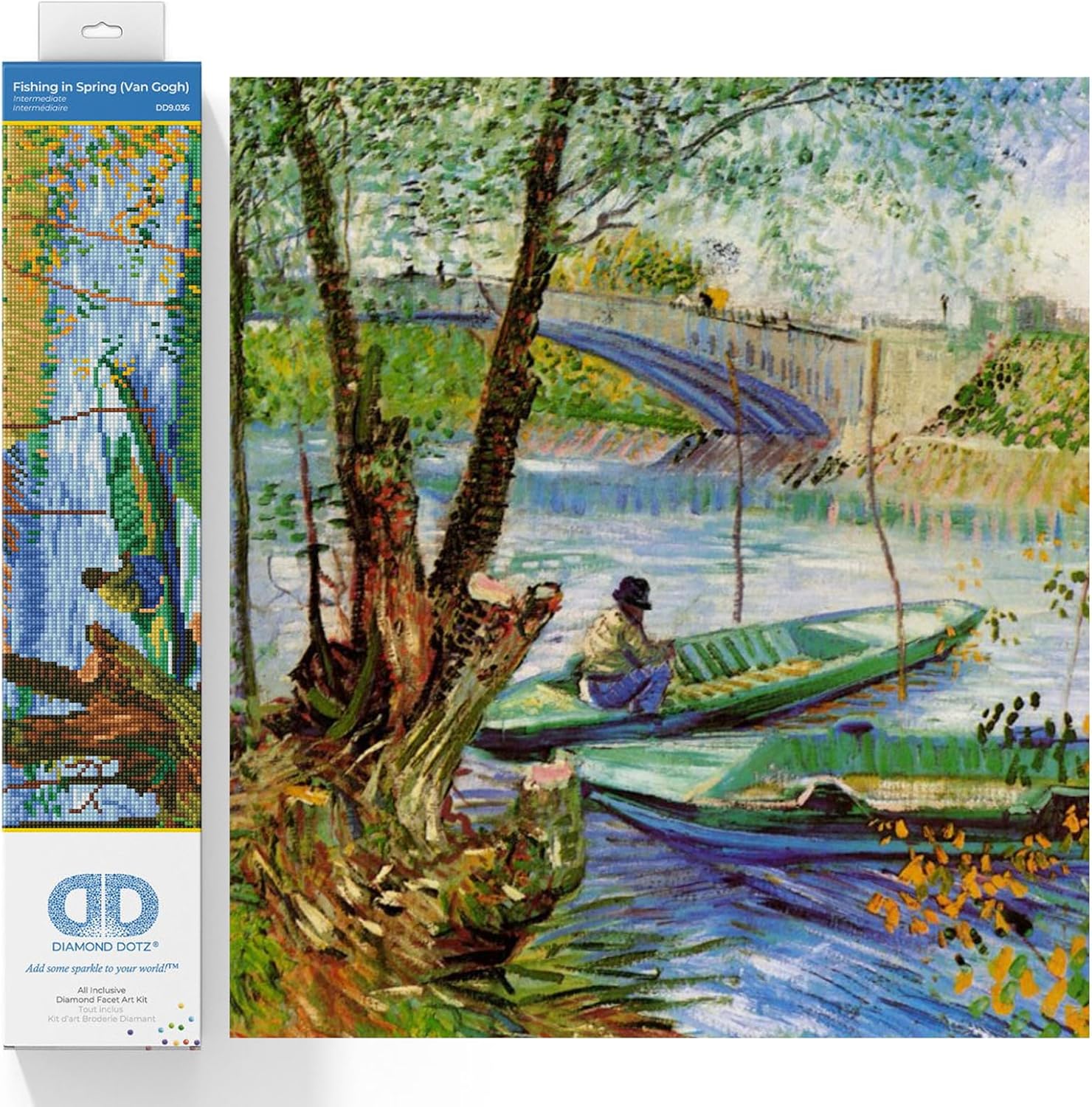 DIAMOND DOTZ Fishing in Spring (Van Gogh) Diamond Painting Kits for Adults - Diamond Art Kits a Relaxing Creative Craft Kit with Dotz Gems