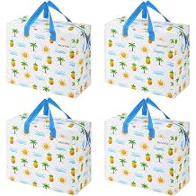 VENO 4 Pack Heavy Duty Moving Bags, Storage Bags, Packing Supplies, Top Zipper, Storage Totes for Camping, Clothes, Bedding, Comforters, Pillows 13 Gallon, Tropical Island, 4 Pack
