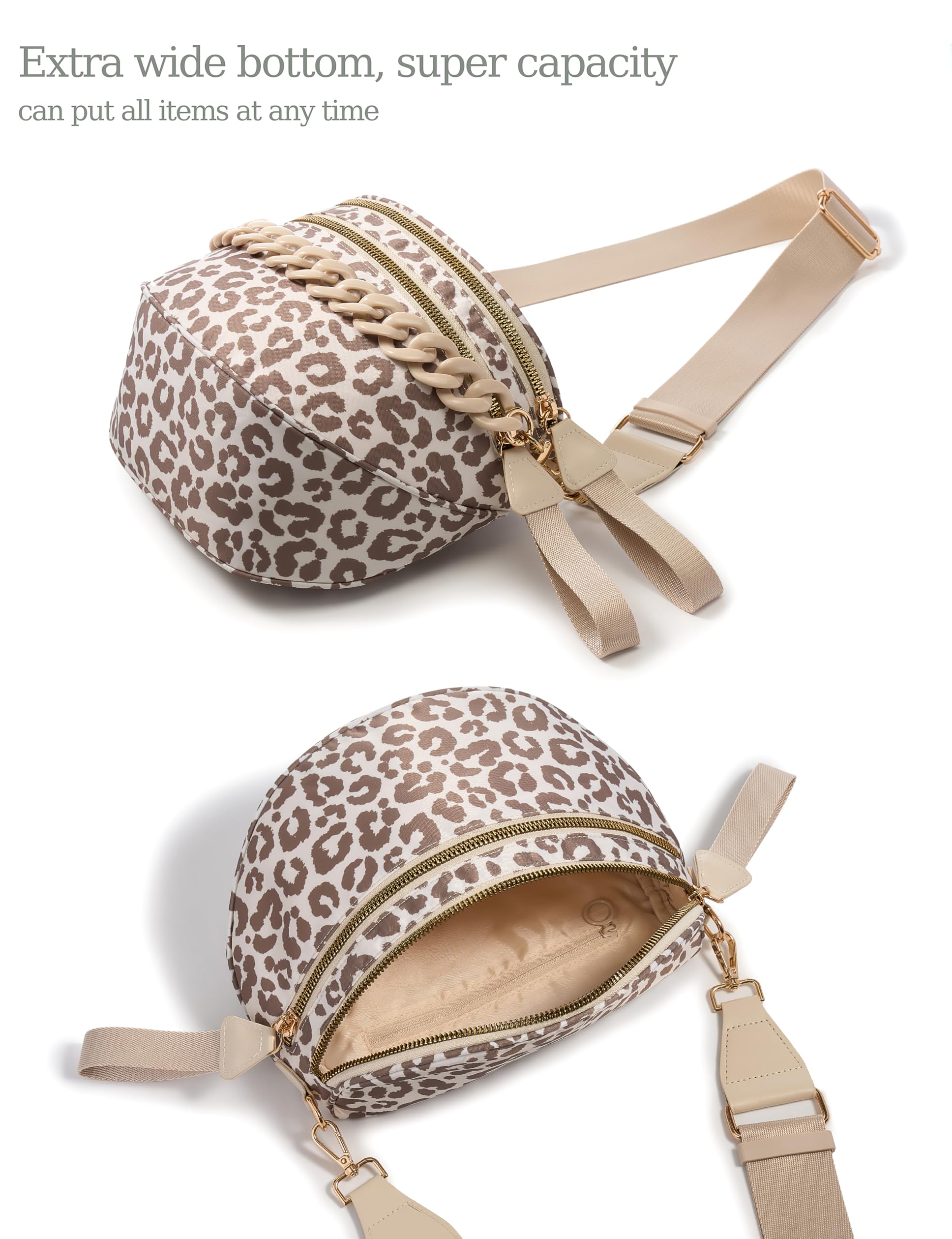 FEIBOON Spacious Nylon Crossbody Bag Bum Bag Handbags Wallets Purses Trendy Shoulder Bag for Women (Khaki Leopard) view 4