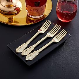 N9R 100PCS Gold Plastic Forks, 7.48inch Disposable Gold Plastic Silverware, Heavy Duty Plastic Forks for Parties, Weddings and Events