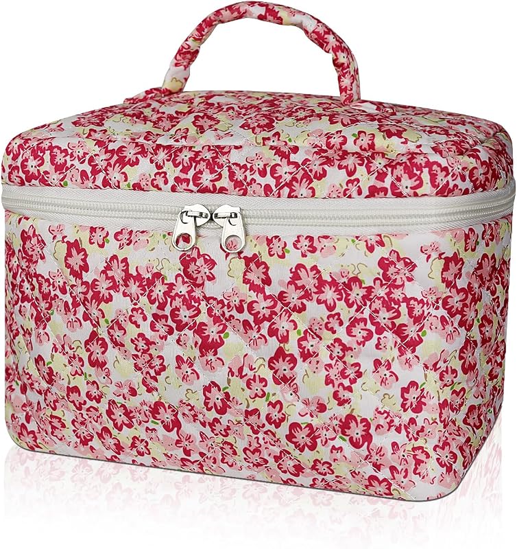 Gosect Necessaire de Maquiagem em Algodão com Estampa Floral Vermelha, 1 unidade